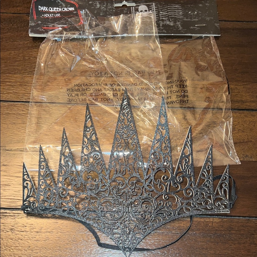 Black Glitter Cutout Dark Queen Crown Halloween Costume Head Accessory